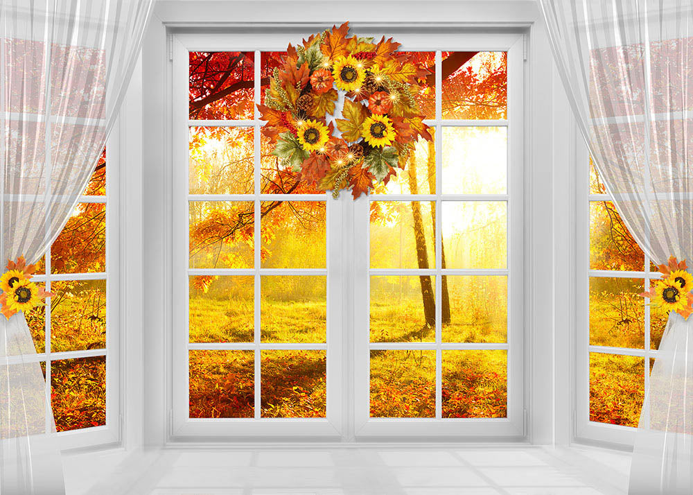 Avezano Autumn View Outside The Window Photography Backdrop-AVEZANO